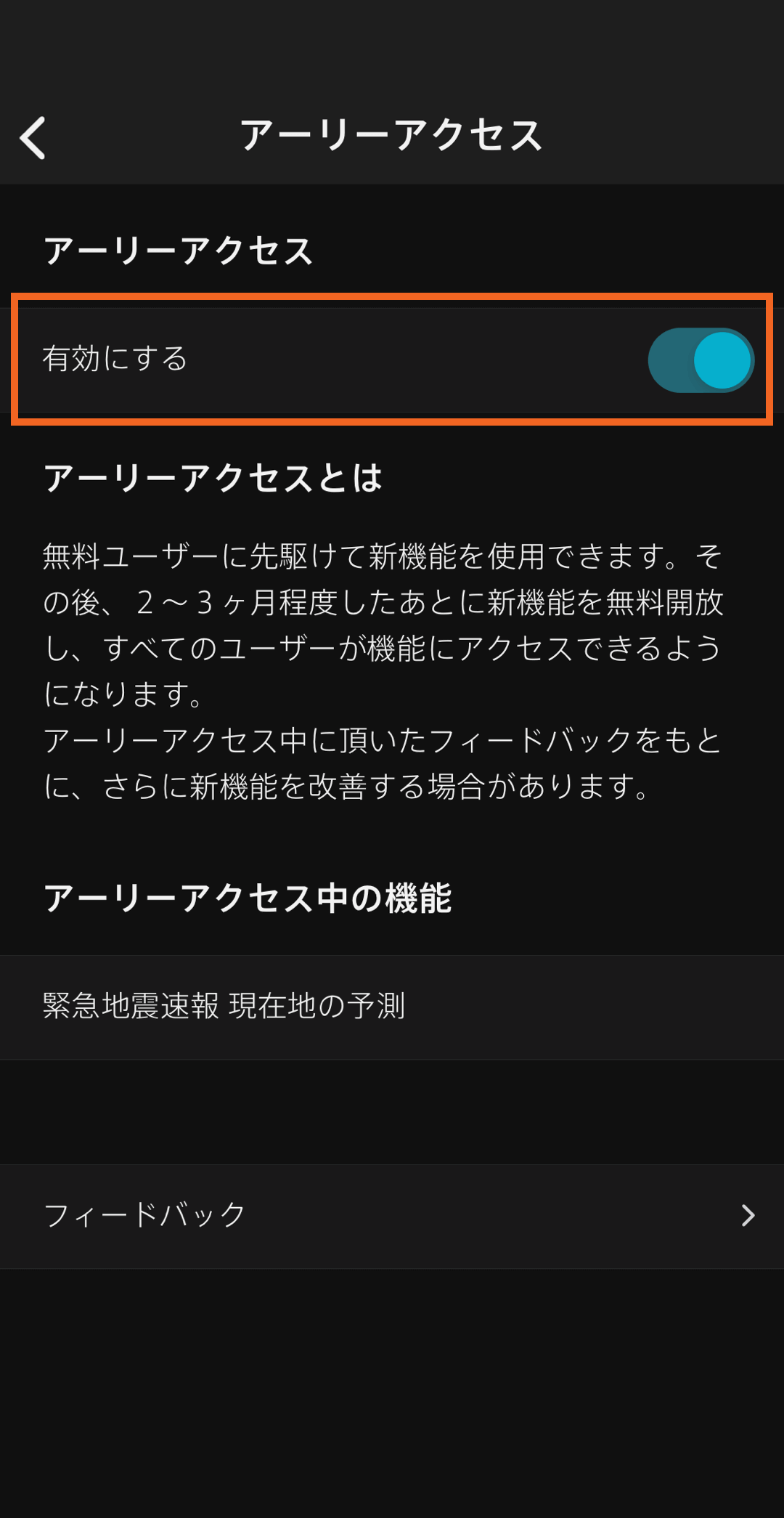 '画面最上部の「有効にする」のボタンをON